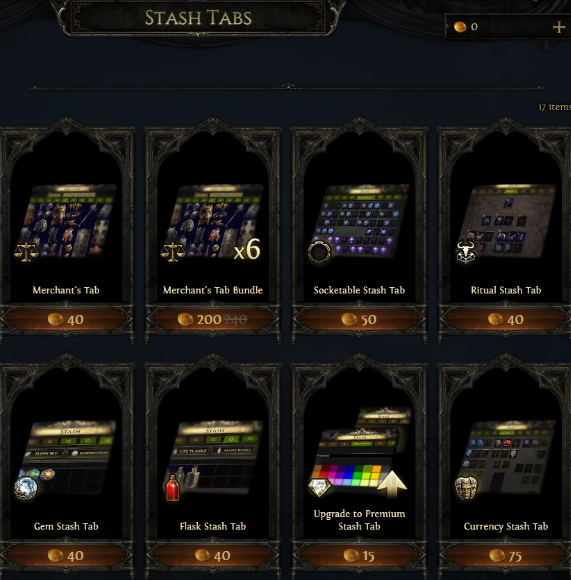 poe2 stash tabs sale